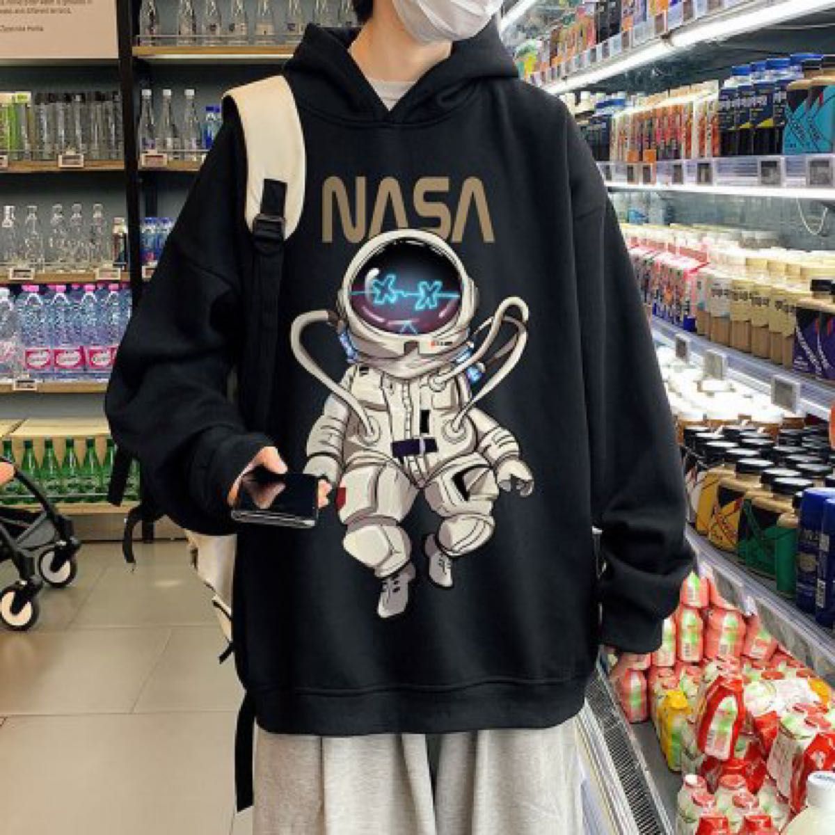 メンズ ペイント ニコちゃん パーカー オーバーサイズ 黒 ブラック