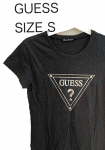 【送料無料】中古 GUESS ゲス 半袖プリント ロゴ Tシャツ ブラック サイズS