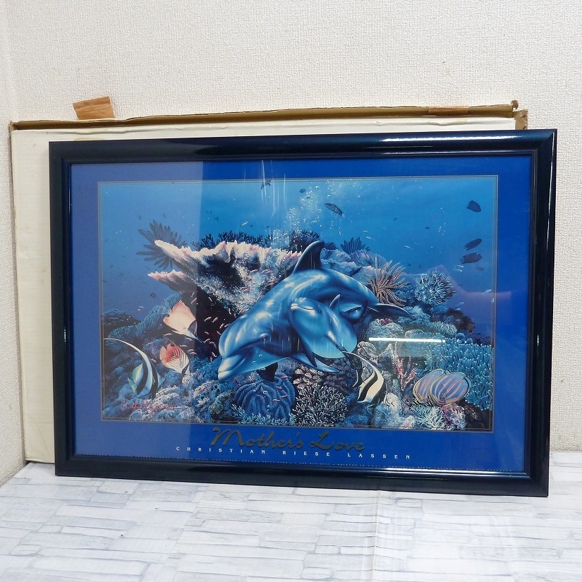 @Lassen CHRISTIAN RIESE LASSEN Amor de madre Pintura impresa Familia de delfines Mar Coral Peces tropicales Pintura interior Objeto Marco de madera Superficie acrílica, impresos, póster, otros