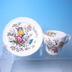 ☆西洋アンティーク・SPODE 手描き花文デミタスカップ＆ソーサー 美品