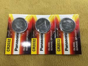 3) Panasonic lithium battery Lithium BATTERIES 3V CR2032 coin shape 3 piece new goods unopened 