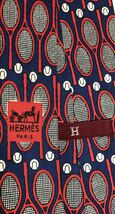 HERMES エルメス　ネクタイ　テニスラケット柄　ネイビー_画像3