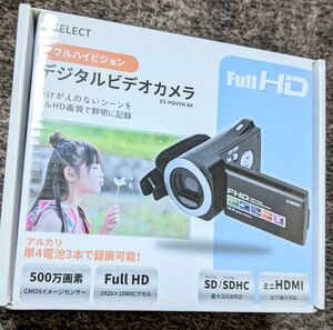 【未使用品】 乾電池式 デジタル ビデオカメラフルハイビジョン ES-HDV5MBK　E．SELECT