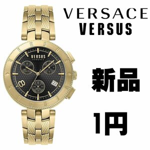 新品1円 ヴェルサーチVERSACE ヴェルサスVERSUSヴェルサーチェ 全身ゴールド 50m防水 クロノグラフ腕時計イタリアン 日本未発売メンズ新品