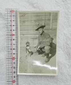実物 WW1 プライベートスナップショット 犬と兵士 第一次世界大戦