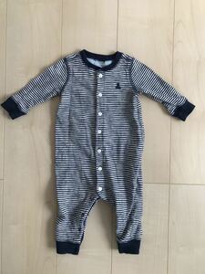 baby GAP ベビー ギャップ ボーダー ロング ロンパース ファスナー ジップ カレッジ ロゴ カバーオール スナップ ボタン おむつ ポケット