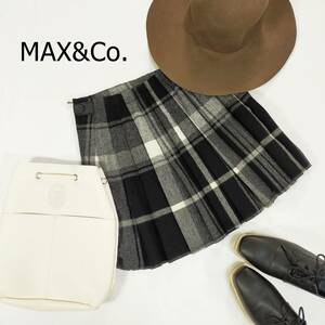  Max and ko-MAX&Co. pleated skirt size 2 M black white check mini height simple side zipper lovely 1955