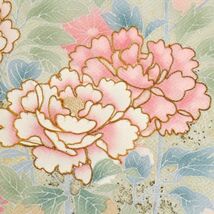 【訪問着】 特選 訪問着 麗しの牡丹花々模様 グレー地紋有 袷 正絹 着物 HH12-8_画像4