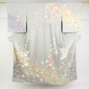 【訪問着】 特選 訪問着 麗しの牡丹花々模様 グレー地紋有 袷 正絹 着物 HH12-8の画像2