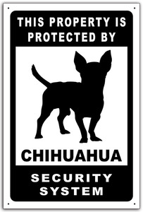 雑貨【Chihuahua/チワワ】dog/犬/イヌ/セキュリティ サイン メタルプレート/ヴィンテージ/ブリキ看板/レトロアンティーク風/Tin Sign/1