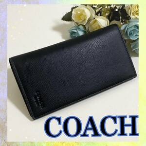 【送料無料】新品 未使用 COACH コーチ クロスグレイン レザー ブレスト ポケット ウォレット 長財布 ブラック F74978 メンズ