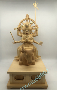 仏教工芸品 総檜材 木彫仏像 仏教美術 精密細工 仏師で仕上げ品 切金 大威徳明王像 高さ31cm 