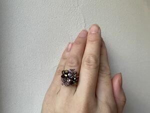  hand made / Swarovski ring / Gold × amethyst 10~12 number about 