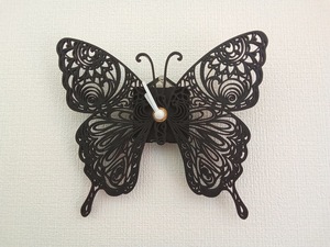 Butterfly 蝶々 アゲハ 蝶 ラインアート ポップアート 3Dプリンター 時計 掛時計 モノクロ 黒 インテリア雑貨