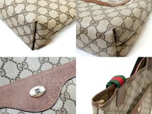 ▲(R501-A51) GUCCI オールドグッチ シェリーライン GG レザー PVC トートバッグ ハンドバッグ A4収納可_画像7