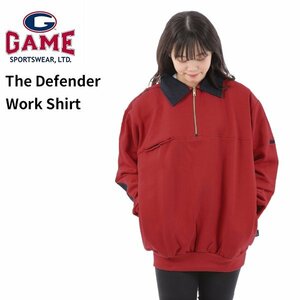 【サイズ M】 Game Sportswear ゲームスポーツウェア ハーフジップ スウェット レッド The Defender Work Shirt 無地 男性 メンズ