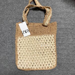 《ZARA》トートバッグ　ペーパー　ウーブン　内ポケット　涼しげ　買い物バッグ