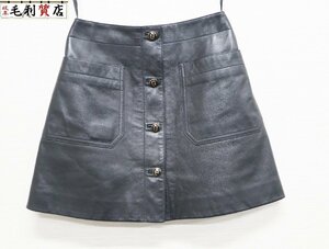 クリスチャンディオール Christian Dior CD ボタン ショートスカート 125J31AL015 ラムスキン 黒 サイズ36 極美品 服