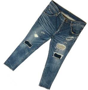 LEON掲載 定価6万 1piu1uguale3 9 TAPERED DAMAGED PROGESSIVE STRETCH DENIM Ⅴ L　wjk akm ジュンハシモト デニムパンツ