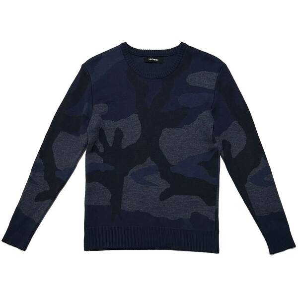 LEON掲載 定価4.6万 1piu1uguale3 ZegnaBaruffa社CASHWOOL BIG CAMO CREW KNIT L キャッシュウールビックカモクルーネックニット wjk akm