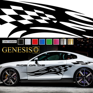 車 ステッカー かっこいい チェッカー サイド ワイド デカール wa24 大きい 上質 バイナル ワイルドスピード系 カスタム 「全8色」 GENESIS