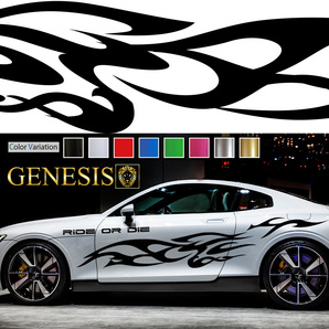 車 ステッカー かっこいい ファイア 炎 サイド ワイド デカール wa35 大きい 上質 バイナル ワイルドスピード系 「全8色」 GENESIS