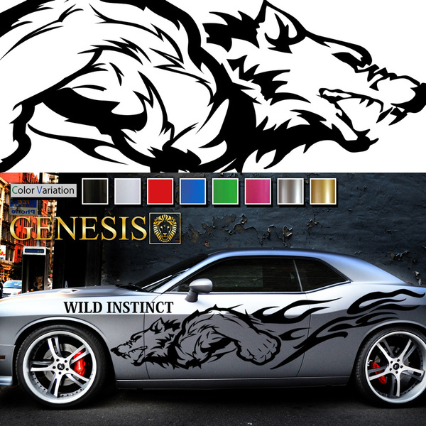 車 ステッカー かっこいい ウルフ 狼 サイド ワイド デカール wa60 大きい 上質 バイナル ワイルドスピード系 カスタム 「全8色」 GENESIS