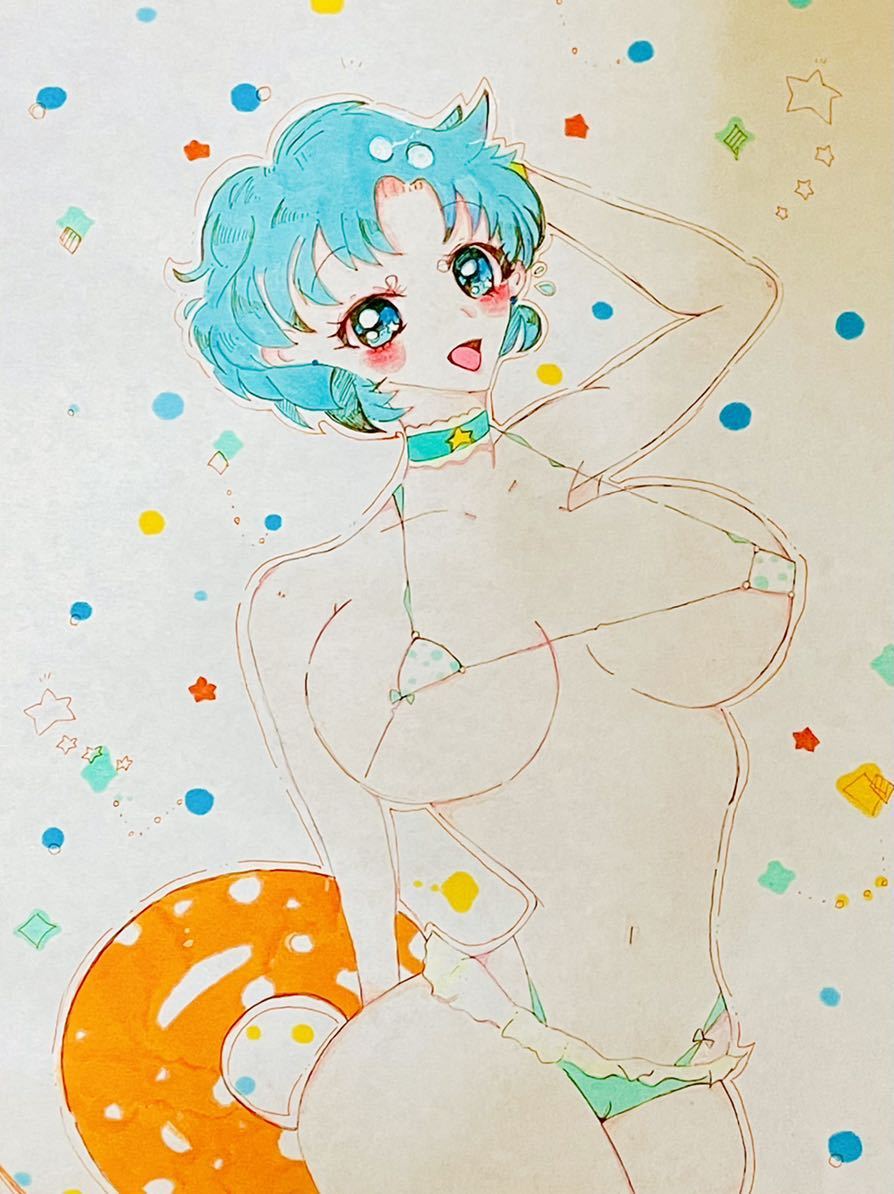 [Sailor Moon] Sailor Mercury (Ami Mizuno) Handgezeichnete Illustration #B5 Endpreis reduziert!! Zuletzt, Comics, Anime-Waren, handgezeichnete Illustration