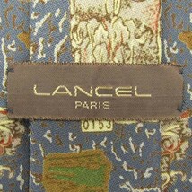 ランセル 四角柄 シルク 日本製 ブランド ネクタイ メンズ ブルー系 良品LANCEL_画像4