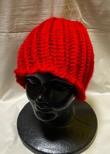 【値下げ！】赤系の手編み帽子【No.60】Ｌサイズ　お母さんの作った手編み帽子〜