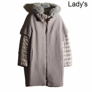 H9705P VHERNO hell noV new goods fox fur with a hood . tweed wool Layered with cotton coat gray 40 autumn winter rb mks