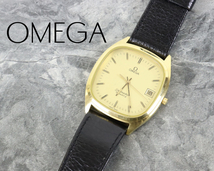 OMEGA SEAMASTER QUARTZ オメガ シーマスター クォーツ デイト メンズ腕時計 黒革ベルト 純正 スイス製 1332 7 015IBEK07_画像1