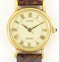 【18KT】SEIKO EXCELINE セイコー エクセリーヌ 2J41-0020 金無垢 レディース腕時計 総重量約17g 純正 革ベルト 050IFEK22_画像4