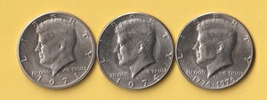 ☆アメリカ・ケネディー50セント貨《1971、1974、1976》　　準未使用＋
