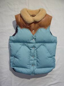 ★ Rocky Mountain Featherbed ロッキーマウンテン フェザーベッド Christy Vest ヨークレザー グース ダウン ベスト size7/8 水色 ★古着