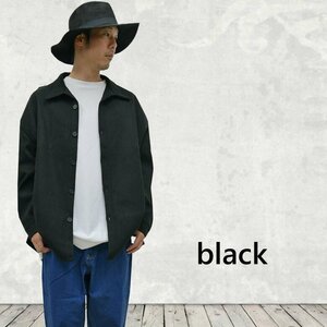 メンズ メルトン シャツジャケット ウールライク ビッグシルエット オーバーサイズ rv8002 ブラック/L