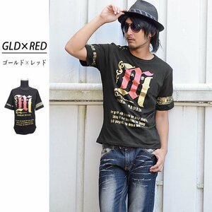 Tシャツ 半袖 メンズ 半袖Tシャツ 半袖Tシャツ オラオラ 悪羅悪羅 カジュアル きれいめ ロック 70740 ブラック×ゴールド L