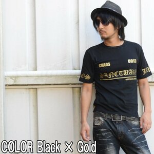 Tシャツ 半袖 メンズ 半袖Tシャツ 半袖Tシャツ オラオラ 悪羅悪羅 カジュアル きれいめ ロック ch-ry-0003 ブラック×ゴールド L