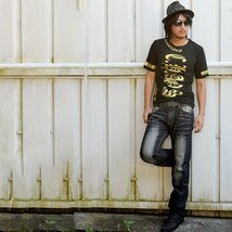 Tシャツ 半袖 メンズ 半袖Tシャツ 半袖Tシャツ オラオラ 悪羅悪羅 カジュアル きれいめ ロック ch-ry-2005 ブラック×ゴールド M_画像2