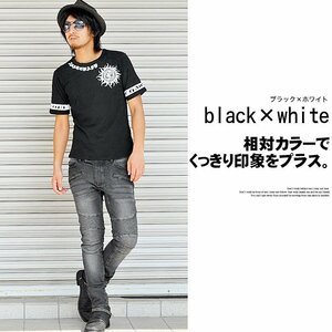 Tシャツ 半袖 メンズ 半袖Tシャツ 半袖Tシャツ オラオラ 悪羅悪羅 カジュアル きれいめ ロック ch-ry-2012 ブラック×ホワイト L