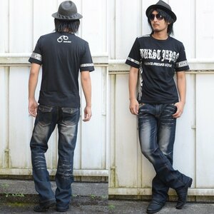 Tシャツ 半袖 メンズ 半袖Tシャツ 半袖Tシャツ オラオラ 悪羅悪羅 カジュアル きれいめ ロック 70741 ブラック×シルバー L