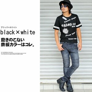 Tシャツ 半袖 メンズ 半袖Tシャツ 半袖Tシャツ オラオラ 悪羅悪羅 カジュアル きれいめ ロック ch-ry-2011 ブラック×ホワイト L