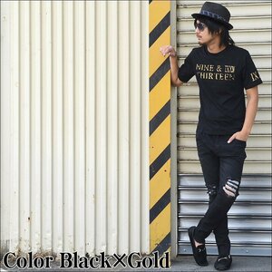 Tシャツ 半袖 メンズ 半袖Tシャツ 半袖Tシャツ オラオラ 悪羅悪羅 カジュアル きれいめ ロック 70725 ブラック×ゴールド M