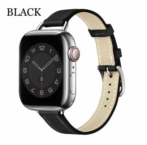 Apple Watch iPhone レザーバンド アップル 42mm 44mm 45mm ブラック 黒 レザー 本革 シンプル