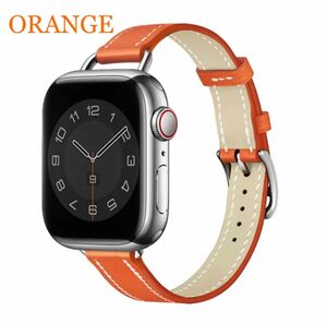 Apple Watch iPhone レザーバンド アップル 38mm 40mm 41mm オレンジ レザー 本革 シンプル