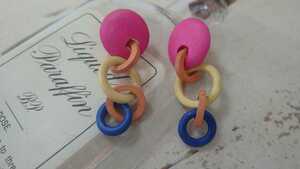 * pink * orange * yellow color * blue * wood ring. earrings *