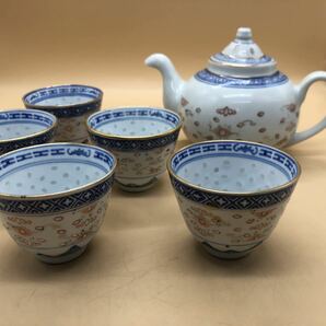 Y457 景徳鎮 急須 湯呑５客 茶器 陶器 中国 煎茶道具  の画像1