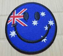 青円　笑顔　AU国旗◎新品オーストラリア　国旗　スマイルAustralian National Flag　顔ロゴ　刺繍ワッペン　激渋■洋服・衣類・衣服DIY_画像3