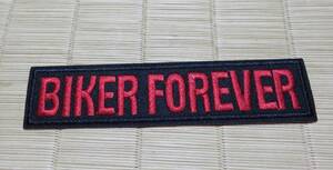 黒赤BF標語　長方形■新品BIKER FOREVER■バイカーフォエバー　バイカー軍団 アメリカUSA刺繍ワッペン激渋◆バイク　オートバイ■衣服DIY■