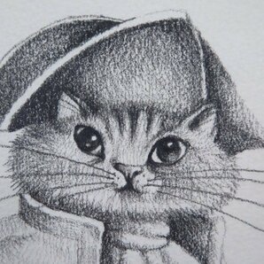 希少 デッサン・原画 小澤摩純 『Admiral Cat(提督猫)』 裏に直筆サイン有 有名作品 鉛筆画 額装 真作保証 s437の画像4